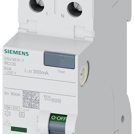 Siemens 5SV3617-7 RCCB, 80A, 2 Pole, 300mA, Type F, 230V ac