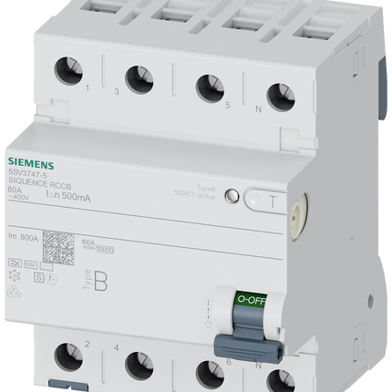 Siemens 5SV3747-5 RCCB, 80A, 4 Pole, 500mA, Type B, 400V ac