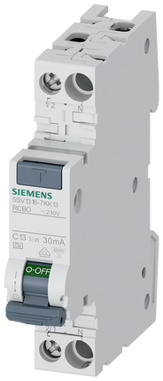 Siemens 5SV1316-7GV13 Type A RCBO - 2P, 13A Current Rating, 5SV1 Series (Pack of 12)