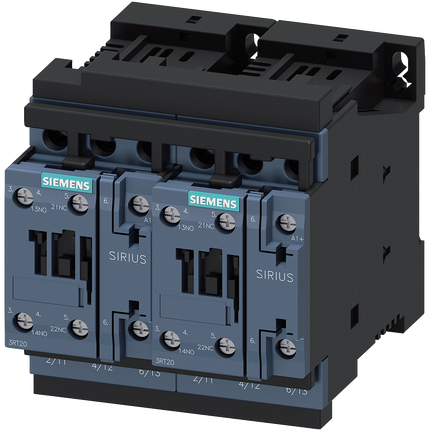 Siemens 3RA2324-8XB30-1BB4 SIRIUS Reversing Contactor, 24 V dc Coil, 3 Pole, 12 A, 5.5 kW, 3NO