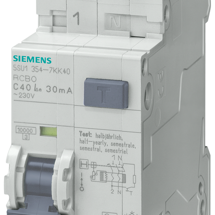 Siemens 5SU1354-3KK06 RCBO - 2P, 6A Current Rating, 5SU1 Series
