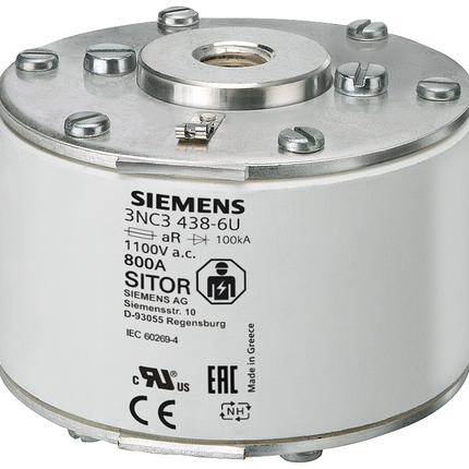 Siemens 3NC3340-6U 900A size NH3 Square Body Flush End Contacts Fuse, aR, 1kV (Pack of 3)