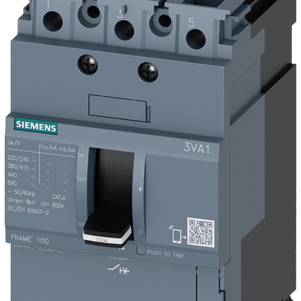 Siemens 3VA1080-3ED32-0AA0 SENTRON MCCB 3P 80A, Breaking Capacity 25 kA, Fixed Mount