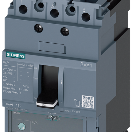 Siemens 3VA1112-4EE32-0AA0 SENTRON MCCB 3P 125A, Breaking Capacity 36 kA, Fixed Mount