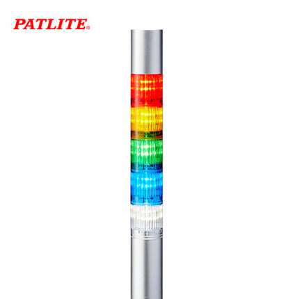 PATLITE Signal Tower Light with Buzzer, Ø40, 5-Tier, Silver Body, LED, DC24V LR4-502WJBU-RYGBC
