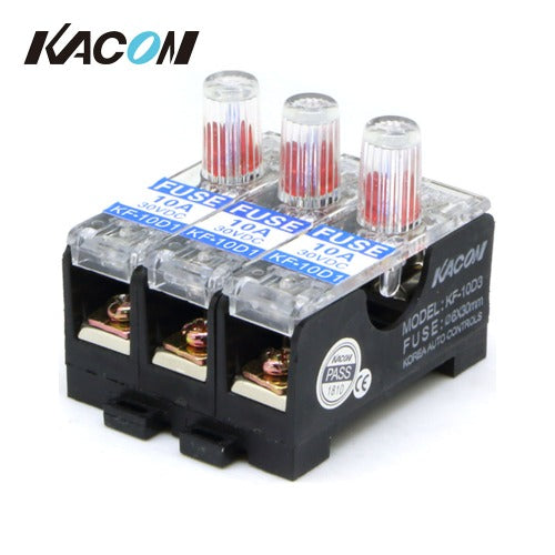KACON Glass Tube Fuse Holder, 10A, DC, 3-Pole (Pack of 6) KF-10D3