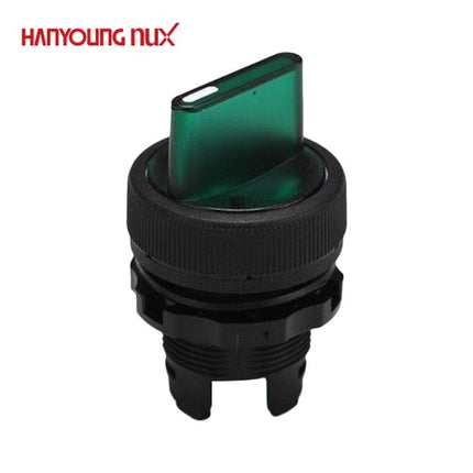 HANYOUNG Selector Switch, 2-Position, Maintained, Illuminated, Green, Upper Unit Only, Lower Contact Block Sold Separately ART-2G