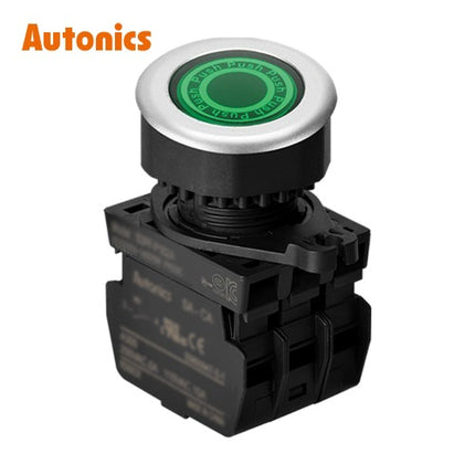 AUTONICS Push Button Switch, LED Illuminated, Ø30, Green, A2 LED AC S3PF-P3G2ALM
