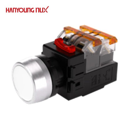 HANYOUNG Push Button Switch, Illuminated, Ø22mm, White, MRX-RM2D0W, 12V/24V 2a2b