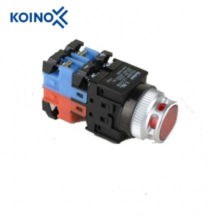 KOINO Push Button Switch, Illuminated, Ø25mm, AC/DC24V, 1a1b Contact KBL25MP-L3C11