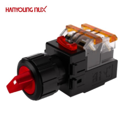 HANYOUNG Selector Switch, 2-Position, Illuminated, Ø25, Maintained, Red, MRT-K2A1A0R, AC 100-240V 1a1b