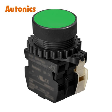 AUTONICS Push Button Switch, Non-Illuminated, Momentary, Ø30mm, Green, 2a1b S3PR-P1G2ABM