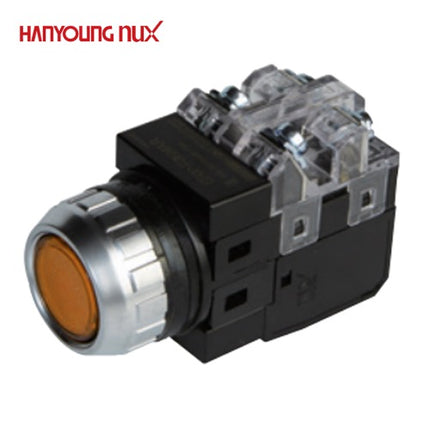 HANYOUNG Push Button Switch, Illuminated, Ø30mm, Yellow, AC/DC 12V/24V CRX-F30MDY