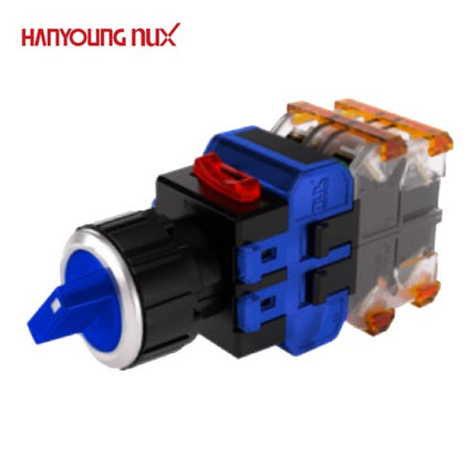 HANYOUNG Selector Switch, 2-Position, Illuminated, Ø25, Maintained, Blue, MRT-N2A1D0A, AC/DC 12-24V 1a1b