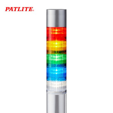 PATLITE Signal Tower Light, LED, Buzzer Type, Silver Body, 5-Tier, DC24V LR6-502LJNU-RYGBC