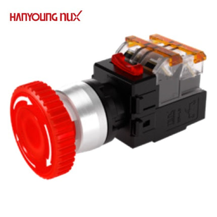 HANYOUNG Emergency Stop Switch, Ø22, Illuminated, Reset Type, Red, MRA-RR1A0R, 100-240V AC 1a1b