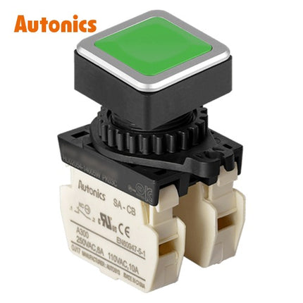 AUTONICS Push Button Switch, Non-Illuminated, Momentary, Ø30mm, Green, 2b SQ3PFS-P1G2B