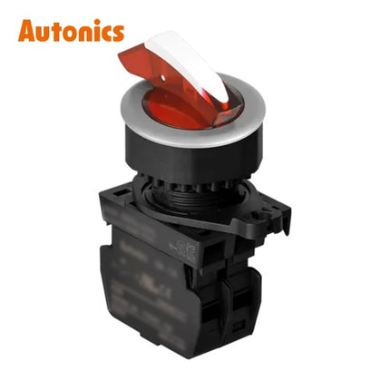 AUTONICS Selector Switch, Illuminated, Ø30mm, Long Lever, 2-Position, Maintained, Red, 1a, DC S3SFN-L4ARAD