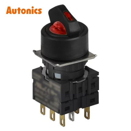 AUTONICS Selector Switch, Ø16, Round, Illuminated, 3-Position, Return from Both Sides, 2C, DC12V, Red S16SR-L3R2C12