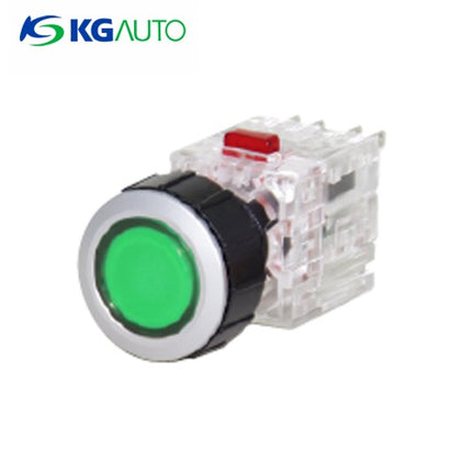 KG AUTO Push Button Switch, Illuminated, Ø22mm, Round, Green, Momentary, KDX-QMD21G, DC 12V/24V 1a1b