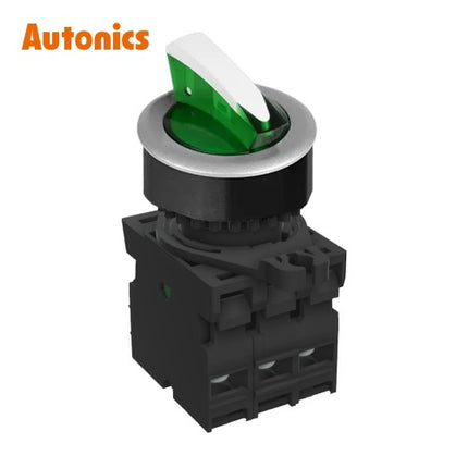 AUTONICS Selector Switch, Illuminated, Ø30, Short Lever, 3-Position, Maintained, Green, A2, AC S3SFN-L3BG2ALM