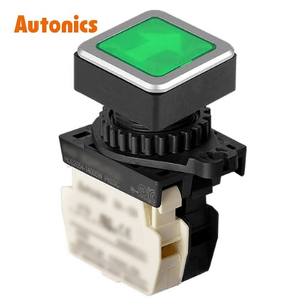 AUTONICS Push Button Switch, Illuminated, Momentary, Ø30mm, Green, B1, AC SQ3PFS-P3GLBLM