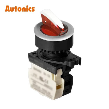 AUTONICS Selector Switch, Illuminated, Ø30, Short Lever, 3-Position, Maintained, Red, B1, AC S3SFN-L3BRBL