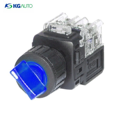 KG AUTO Selector Switch, 2-Position, Illuminated, Plastic, Flush Mount, Ø25, Spring Return, Blue, KGT-C2R1D2A, DC 12V/24V 1a1b
