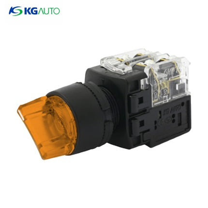 KG AUTO Selector Switch, 2-Position, Illuminated, Plastic, Projecting, Ø22, Maintained, Yellow, KGT-N2M1D2Y, DC 12V/24V 1a1b