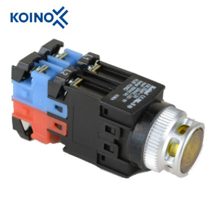 KOINO Push Button Switch, Illuminated, Yellow, KBL25MP, AC220V -2AY11