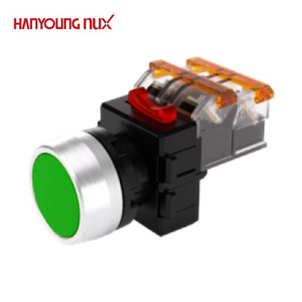 HANYOUNG Push Button Switch, Non-Illuminated, Ø22mm, Green, MRF-RM2G 2a2b