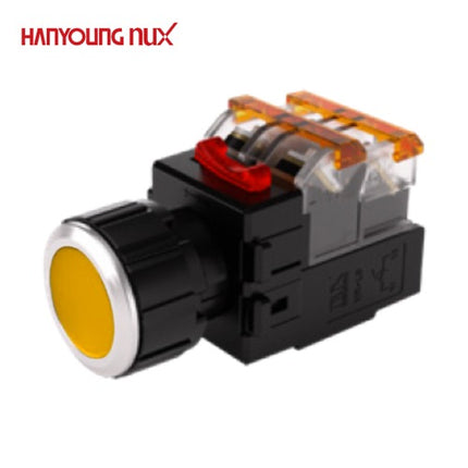 HANYOUNG Push Button Switch, Illuminated, Ø25mm, Yellow, MRX-NA2D0Y, 12V/24V 2a2b