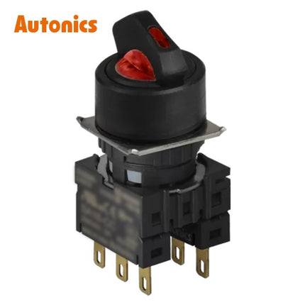AUTONICS Selector Switch, Non-Illuminated, Ø16mm, Round, 2-Position, Maintained, 2C, Red S16SR-S2R2C