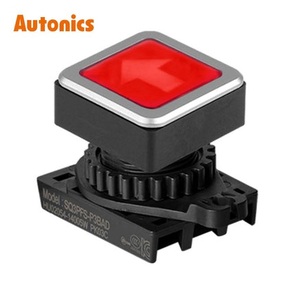 AUTONICS Push Button Switch, Illuminated, Momentary, Ø30mm, Red (Head Only) SQ3PFS-P3RU