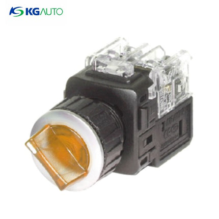 KG AUTO Selector Switch, Illuminated, 2-Position, Aluminum, Flush-Mount, Ø25mm, Maintained, Yellow, KGT-J2M1V2Y, AC110V/220V 1a1b