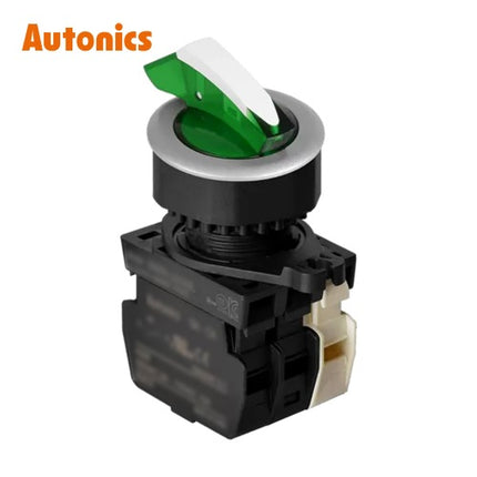 AUTONICS Selector Switch, Illuminated, Ø30, Long Lever, 3-Position, Maintained, Green, A1 B1, DC S3SFN-L8GABD