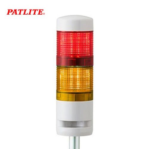 PATLITE Signal Tower Light, 60mm, Buzzer Type, 2-Tier, Direct Mount, Red/Yellow MR6-202BW-RY