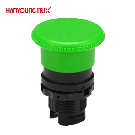 HANYOUNG Emergency Stop Switch, Ø40, Non-Illuminated, Momentary Action, Green, Top Only (Lower Contacts Sold Separately) ARE-4BG
