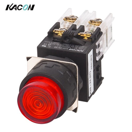 KACON Push Button Switch, Illuminated, Ø22mm, LED, Round, Red, AC110V K22-27R