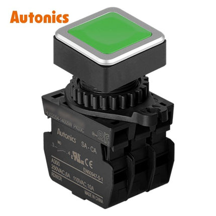 AUTONICS Push Button Switch, Non-Illuminated, Momentary, Ø30mm, Green, 3a SQ3PFS-P1G3A