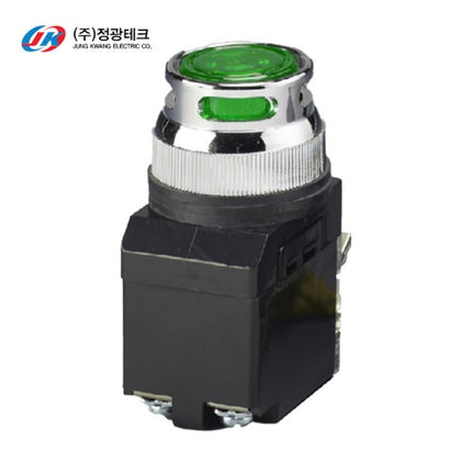JUNGKWANGTECH Push Button Switch, Illuminated, LED, Ø30mm, Green, AC/DC110V (Pack of 10) JK-20-30-1-L-G