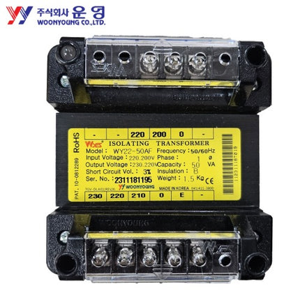 WOONYOUNG Transformer, Single-Phase, Double-Wound WY22-50AF