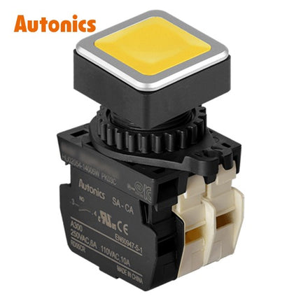 AUTONICS Push Button Switch, Non-Illuminated, Momentary, Ø30mm, Yellow, 1a2b SQ3PFS-P1YA2B