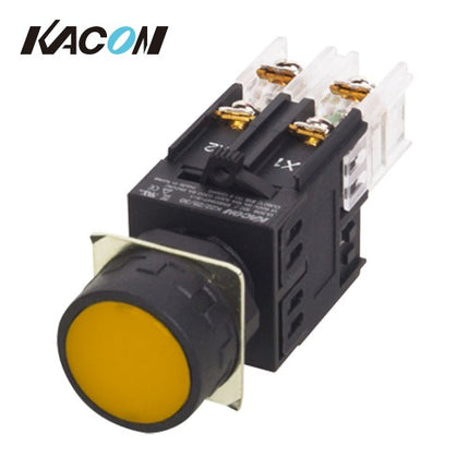 KACON Push Button Switch, Illuminated, Ø25mm, LED, Round Flat, Yellow, RF, AC110V K25-27Y