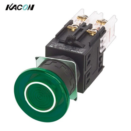 KACON Push Button Switch, Illuminated, Ø25mm, LED, Mushroom Head, Green, DC24V K25-27G-N40