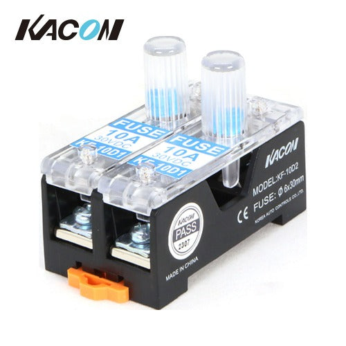 KACON Glass Tube Fuse Holder, 10A, DC, 2-Pole (Pack of 10) KF-10D2