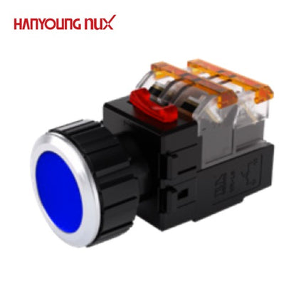 HANYOUNG Push Button Switch, Illuminated, Ø30mm, Blue, MRX-AM1D0A, 12V/24V 1a1b