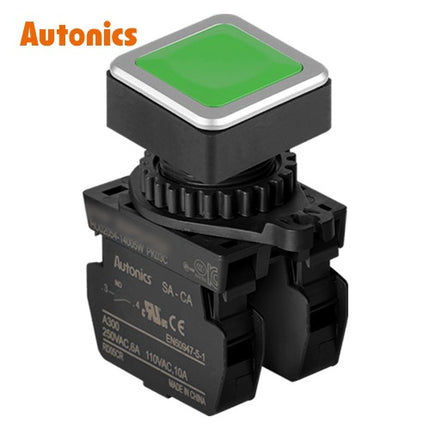 AUTONICS Push Button Switch, Non-Illuminated, Momentary, Ø30mm, Green, 2a SQ3PFS-P1G2AM