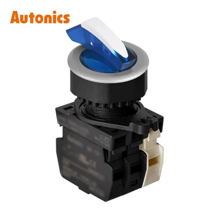 AUTONICS Selector Switch, Illuminated, Ø30mm, Long Lever, 2-Position, Maintained, Blue, 1a1b, AC S3SFN-L4ABABL