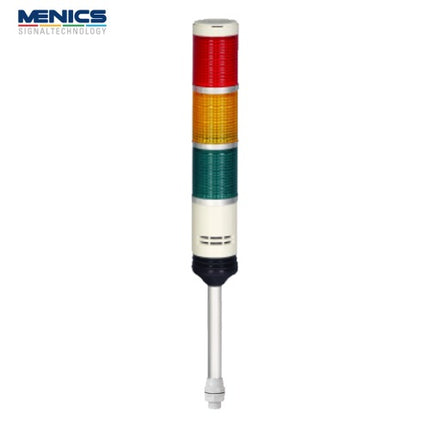 MENICS Signal Tower Light, Bulb Type, Ø56mm, Steady with Buzzer, 3-Tier, AC220V PRMB-320-RYG